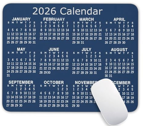 Calendar Mouse Pad, 2026 Blue Calendar Horizontal Edition Gaming Mouse Mat with Custom Design, Non-Slip Rubber Base MousePads for Office Home Laptop Travel, 9.5x7.9x0.12 Inch