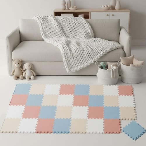 LittleTom Spielmatte Baby Puzzlematte Pastellfarben - 36 Matten je 30x30 cm Krabbelmatte 180x180 cm Bodenmatte Kinder - Puzzle Teppich Kinderzimmer - Bodenschutzmatte Spielteppich EVA Schaumstoffmatte
