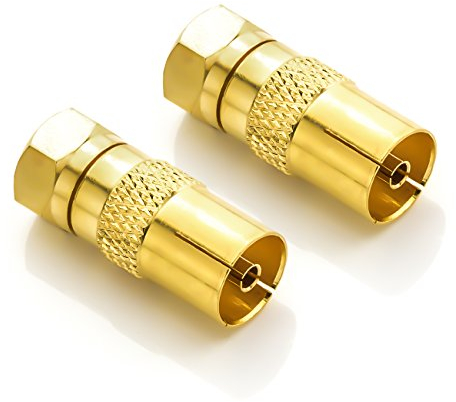 deleyCON SAT Antennenadapter Kabel auf SAT Adapter SET F-Stecker auf IEC-Buchse Kupplung Verbinder Koaxial Adapter SAT Kabel Vergoldet - 2 Stück