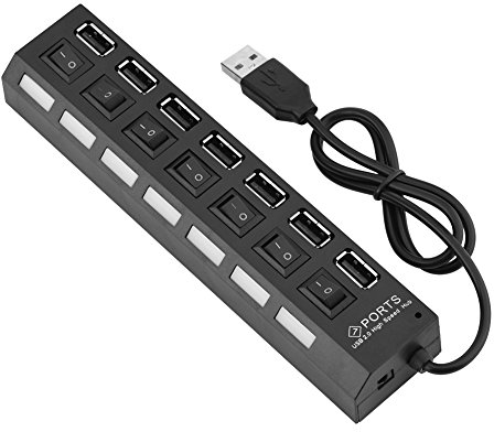 Annadue 480Mbps 7 Puertos USB Hubsuitable, Adecuado para teléfono móvil, Tablet PC, Teclado, Mouse, Disco Duro, para para Impresora, Auriculares, Receptor de satélite, etc., Plug & Play.