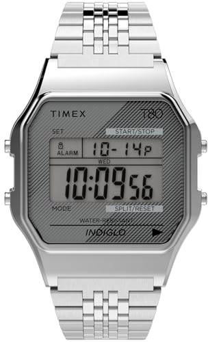 Timex T80 34mm Uhr - Silber-Ton mit Edelstahlarmband TW2R79300