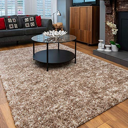 Thick Soft Fluffy Beige Shaggy Shag Area Rug Warm Luxury Plush Living Room Bedroom Lounge Hallway Rugs 120cm x 170cm