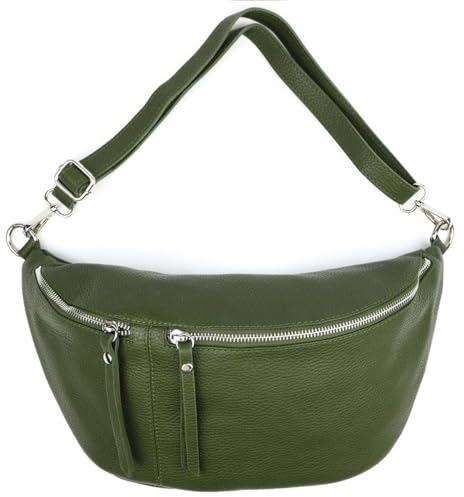Italy Damen echt Leder Tasche Brusttasche Crossbody Schultertasche Umhängetasche Gürteltasche Crossover Ledertasche Slingntasche Unisex Bag Olivgrün L