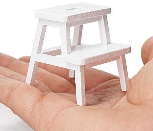 Odoria 1/12 Miniatur Tritthocker Puppenhaus Möbel Zubehör, Weiß