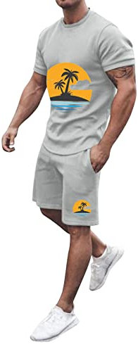 Trainingshose Herren Herren Trainingsanzug 2 Teiliges Kurzarm Hemd Shorts Outfit Herren T-Shirt Kurze Hose Set Sommer Sportanzug mit Taschen Männer Jogginganzug