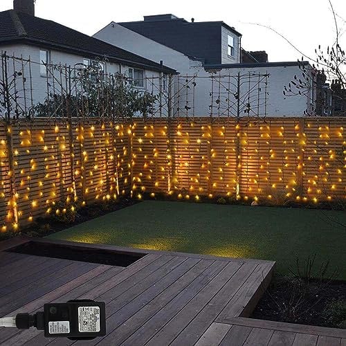 CCILAND LED Christmas Curtain Lights Plug in, 6Mx1M 300 LED Waterfall String Lights with 8 Modes Outdoor Curtain Lights IP54 Waterproof for Fence Patio Wedding Party Garden Decoration (Warm White)