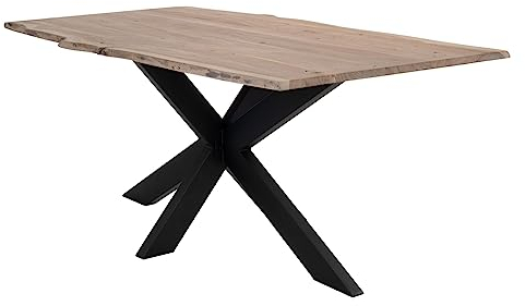Home4You Esstisch - Braun - Schwarz - 180 x 90 cm - Akazie massiv - Metallgestell - mit Baumkante