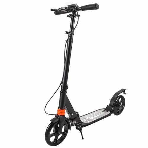 KEESUNG Scooter Kickscooter, Faltbarer Scooter mit Handbremse Cityroller Tretroller Bike Nicht-Elektrische Scooter Höhenverstellbarer Cityroller T-Style Tretroller Bike Mit breiter/Schwarz