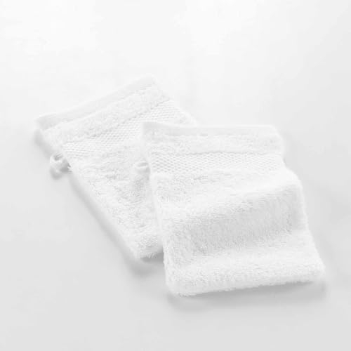Douceur d'Intérieur, 2 Gants de Toilette (15 x 21 cm) Elegance Blanc, 100% Coton Uni