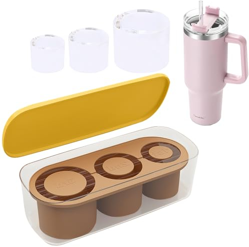 DAKLUNAR Molde de Silicona para Cubitos de Hielo Stanley, Marrón Cilindros Huecos Bandejas de Cubitos de Hielo, Bandeja para Cubitos de Hielo con Tapa para, sin BPA, para 20-40 oz Accesorios