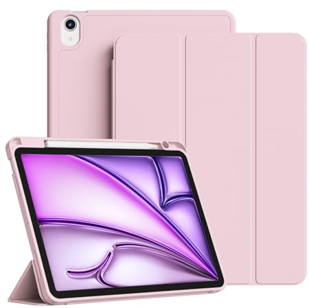 KVTVOU Hülle für iPad Air 11 Zoll 2025/2024, für iPad Air 5./4. Generation 10,9 Zoll 2022/2020 mit Stifthalter, Unterstützen Pencil Aufladung, Weiches TPU Stoßfest, Auto Wachen/Schlafen, Rosa