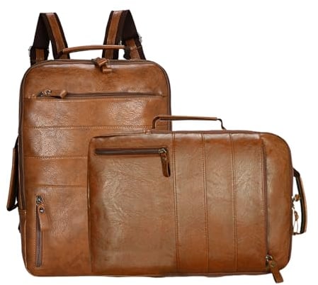 GOZINA Womens Backpack Handbags Shoulder Bags, Ladies Leather Laptop Rucksack Bag for Women Backpack Mens Designer Brown Rucksack Travel Bag Office Waterproof School Bag with USB Port (Khaki)