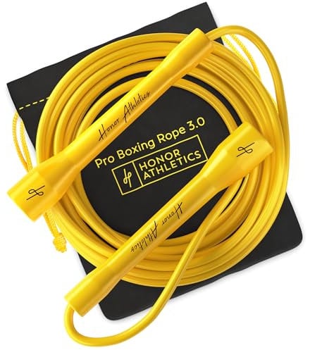 Honor Athletics | Pro Boxing Rope 3.0 | 5.3mm Jump Rope Indoor/Outdoor Adjustable For Boxing | Ultra-Durable, Non-Kinking TPU-PVC blend/Unbreakable Handles | Adjustable | (Yellow)