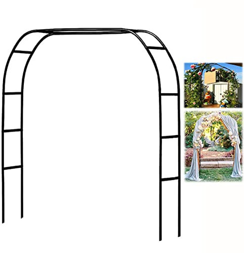 Metal Garden Arbor Arch for Wedding with Bases Extra Tall Pergola Trellis for Various Climbing Plants Grape Vines Black Wrought Iron Archway (350x220cm)