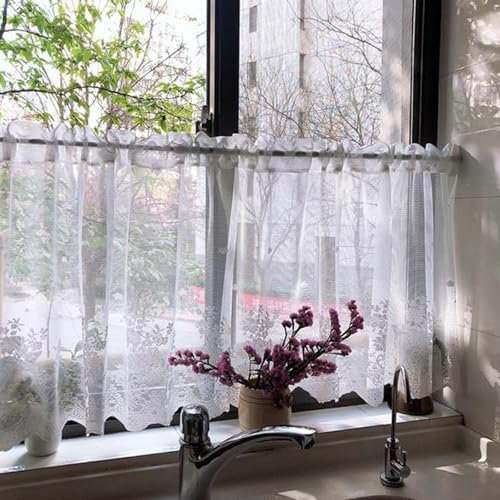 Aotiwe Vorhang Weiß Party, Vorhang Transparent Vintage Landhaus-Blumenmuster mit Stickerei Vorhänge Schlafzimmer Polyester Baumwolle 270x90cm 1er Pack