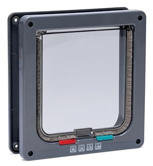 Karlie Katzentür, geräuscharme Katzenklappe, 4 Wege Freilauftür inklusiv Tunnel B: 19.2 cm H: 20 cm anthrazit