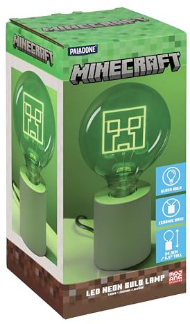 Paladone Minecraft Creeper Decorative LED Neon Bulb Lamp - E27 Glass Lightbulb, Officially Licensed Gamer Gift, Perfect for Bedrooms, Homes, Gaming Room Decor, Green