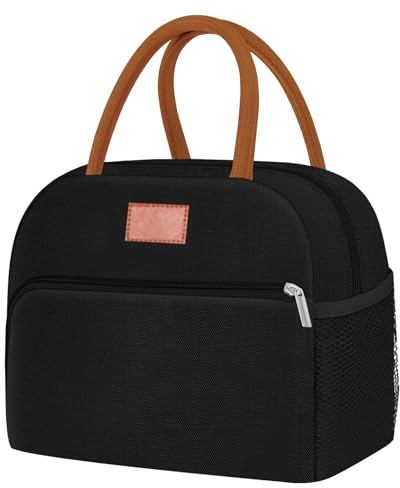 JSTHHTT Bolsa Termica Porta Alimentos, Bolsa Porta Alimentos, Bolsa del Almuerzo, Bolsa Comida Trabajo, Reutilizables Lunch Bag, Porta Fiambrera para Almuerzo, Oficina, Viaje, Pícnic o Colegio(Negro)