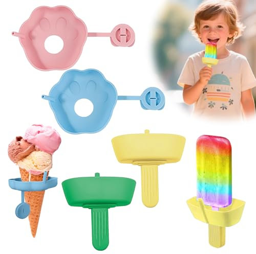 4 Stück Tropffrei Eis am Stiel-Halter für Kinder,Silikon Eishalterung für Kinder,Wiederverwendbarer Eis Halter mit Strohhalm,Eis Tropfschutz für Jungen＆Mädchen,für Kleinkinder Mess Free (B)
