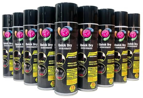CVS 12 x Satin Black Spray Paint - 500ML Cans - Quick Dry & Durable Finish for Car Mats