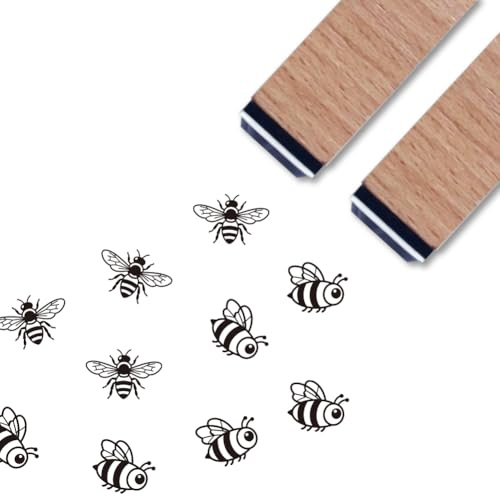 ANATTASOUL 2 Stück Bienen Holzstempel für DIY-Kreationen | 1.5×1.5×6cm Stempelset Personalisiert Stempel für Grußkarten, Geschenkanhänger, Scrapbooking und Bastelprojekte