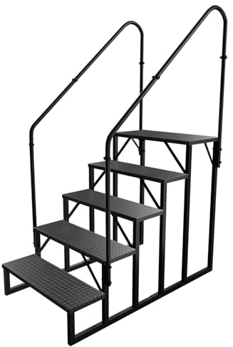 RV Treppen mit Handlauf, 5 stufige Wohnwagen Treppe mit 300 kg Tragfähigkeit, Treppchen mit rutschfestem Panel, mobiler Treppe für Reisemobile (5 Stufen mit 2 Handläufen)