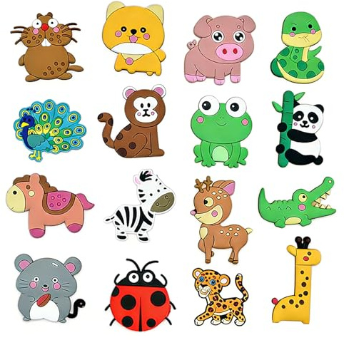 16 pcs Fridge Magnets Zoo Animals Educational Magnetic Cute Magnets for Magnetic Whiteboards Office Stickers Refrigerator
