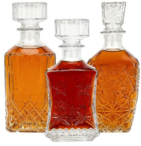 3 Pack Whiskey Decanter set-Crystal Liquor Decanters,28 oz Alcohol Bottle for Scotch,Bourbon,Tequila,Vodka and Whiskey