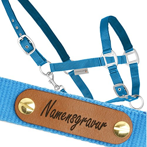WALDHAUSEN Halfter Satin Azurblau - mit Namensschild - 2fach verstellbar, unterlegt (VB)