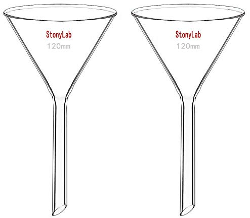 StonyLab 2 Paquetes Embudo de Vidrio de Borosilicato de Embudo de Vidrio Glass Funnel, 120 mm de Diámetro, 120 mm de Longitud Del Vástago