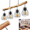 HOFSTEIN Pendelleuchte Gondo, Hängelampe aus Metall/Holz in Schwarz/Braun, 4-flammig aus Naturholz und schwarzem Metall, gitterförmige Lampenschirme, Höhe bis max. 138 cm, Küche, Wohnzimmer, Esszimmer