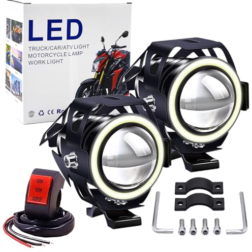 2 x Fari per moto con Angel Eyes Luci U7 DRL fendinebbia luci di guida per auto bici barca ATV Faretti anteriori colore con interruttore