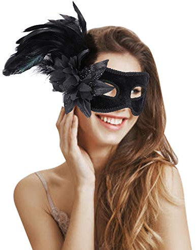 Femmes Masque de Plumes Sexy Masque de Dentelle pour Les Yeux Masque d'Orné Fleur Lys élégant Loup de Venitienne Brode Loup de Demi-Visage Décoration pour Masquerade Carnaval Déguisement Halloween Bal