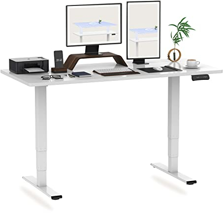 FLEXISPOT Höhenverstellbarer Schreibtisch Elektrisch, 3-Fach Teleskop & Dual-Motor, Belastbarkeit 160 KG, Bürotisch mit Memory-Funktion&Anti-Kollisionssystem(160 x 80 cm Weiß, Gestell Weiß)