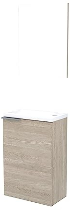 Arkitmobel Mueble de baño pequeño Compact suspendido Color Roble Alaska Estilo Moderno 58X40X2 cm (Lavabo Incluido)