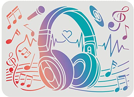 FINGERINSPIRE Kopfhörer-Schablone zum Malen 29,7x21cm Wiederverwendbare Kopfhörer-Zeichenschablone Musik-Zeichenschablone zum Malen auf Holz, Fliesen, Papier, Stoff, Boden und Wand