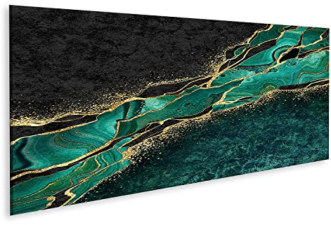 islandburner Bild auf Leinwand Abstrakter Hintergrund aus schwarzem Marmor und grünem Malachit mit goldenen Ade Bilder Wandbilder Poster