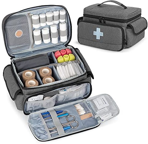CURMIO Notfalltasche Leer, Erste Hilfe Set Tasche mit Klein Apothekentasche, Medizintasche für Hausarzt, Reise und Outdoor, Grau (Patent Angemeldet)
