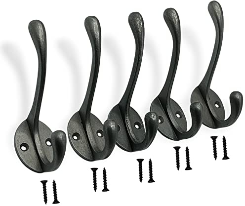 EDENIC 5pcs Cast Iron Antique Coat Hook with 10 Screws - Heavy Duty Coat Hooks Wall Mounted for Hanging Clothes, Bags, Towels, Hat and Robe