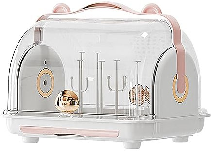 Baby Feeding Bottle Dryer - Baby Bottle Drying Rack,With Drain Board Dustproof Lid Easy-Carry Handle Baby Bottle Sterilizer And Dryer For Breast Pump