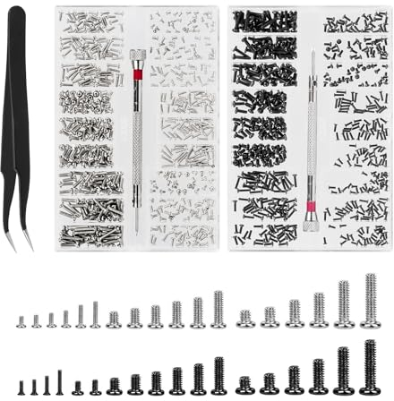 Kleine Schrauben Set, M1.2 M1.4 M2 Schrauben Sortiment, Brillenschrauben, Mini Schrauben, Uhrenbrille Computer Ersatzschrauben, Edelstahl Reparaturschrauben Set mit Schraubendreher Schwarz