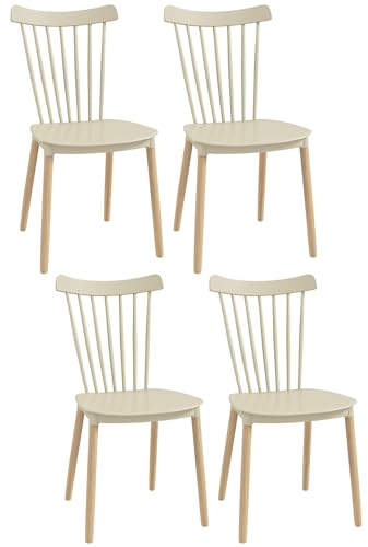 HOMCOM Juego de 4 Sillas de Comedor Estilo Nórdico Sillas de Cocina con Respaldo Alto Asiento de Polipropileno y Patas de Madera de Haya Carga 120 kg 48x52,5x83 cm Natural