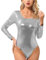 P&R DANCEWEAR LTD Damen Langarm Gymnastikanzug PVC Leder/Wetlook Glänzend Metallic Leotard Bodysuit Performance Wear Ballett Gymnastik Tanzen Schule Sportbekleidung, silber, M/L