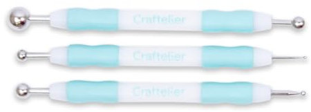 Craftelier - Set de 3 Buriles de Diferente Tamaño y Doble Punta Redonda | Ideal para Agregar Relieve a Proyectos de Manualidades | Grosores: 2 y 6 mm, 3 y 8 mm, 8 y 12 mm - Color Blanco y Turquesa