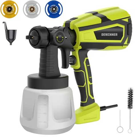 DEWINNER Pistola per Verniciatura Elettrica, Pistola a Spruzzo per 600W, 3 Ugelli (1.5/2.0/2.5mm) e 3 Modalità, Sistema Verniciatura a Spruzzo Flusso Massimo di 700 ml/min, Capacità 1000 Ml