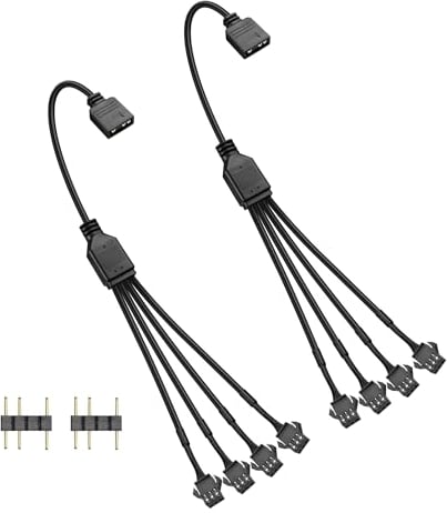 GINTOOYUN 2 PCS 1 to 4 ARGB Splitter Cable 5V 3-Pin Female to Four SM 3-Pin Female Addressable RGB Splitter Cable for LED Light Strips,5V ARGB Fans,Computer Cases,etc(11.8Inch)(Style 4)