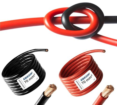 EBROM HI-FLEX - 20 Meter hochflexibles Batteriekabel - rot und schwarz - Pluskabel und Massekabel - 70mm2 | 70 mm² | 70 mm2 - Vollkupfer 99,9% OFC Kupfer Stromkabel - Ihre Länge: je 20 Meter