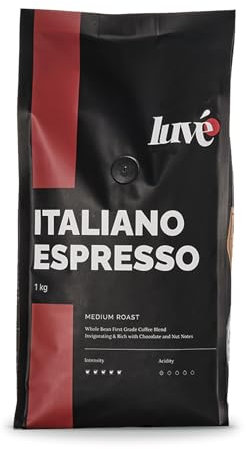 Luve Italiano Espresso Coffee Beans 1kg – Italian Dark Roast Arabica – Fresh Roasted UK – Strong Espresso with Chocolate & Toasted Nut Notes – Smooth Crema