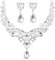 Ptwola 2 Stück Braut Schmuck Set Tropfenform Kristallen Strass Funkelnde Halskette Ohrringe Baumelnder Schmuck für Frauen, Hochzeit, Party, Abschlussball, Brautjungfer
