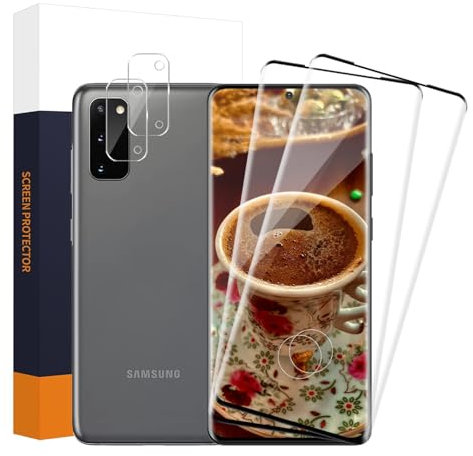 Cable Leader 2+2 pièces Verre Trempé pour Samsung Galaxy S20 5G, 3D plein écran, Bubble Free, Caméra Protecteur, Haute Sensibilité, Dureté 9H vitre protection, Ultra HD Samsung S20 protection écran